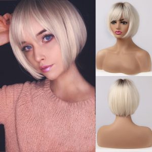 EASIHAIR Short Hair Wig with Bangs Pixie Cut Ombre Black Ash Light Blonde Synthetic Wigs for Women Cosplay Wigs Heat Resistant