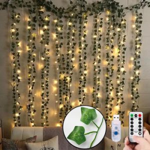 12pcs Artificial Plants LED Leaf Garland Silk Rattan Leaf Vine Hanging For Home Living Room Decor Fake Ivy Garland Decoration