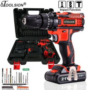 21V Dual Speed Impact Cordless Screwdriver Small Drill Electric Tools Hammer Drill Screwdriver Hammer Cordless Drill+Handbag Bag