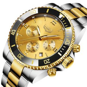 LIGE Men Watch Business Waterproof Date Watches Fashion Multifunction Stainless Steel Golden Quartz Watch Relogio Masculino+Box