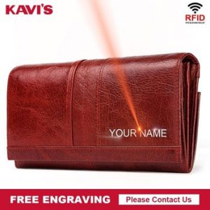 KAVIS Free Engraving Genuine Leather Women Wallet Female Coin Purse Hasp Portomonee Clutch Money Bag Lady Handy Long Girls