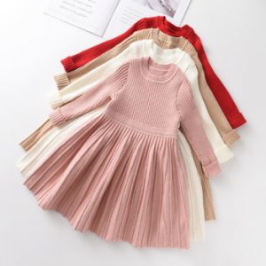 Bear Leader Long Sleeve Sweater Dress Girls Princess Baby Girl Clothes Sweet Tutu Party Dresses Christmas Little Girl Clothes