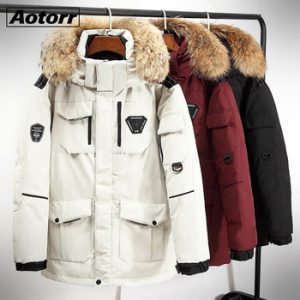 Winter Down Jacket Coat Men Fur Collar Down Thicken Coats Male White Duck Down Parkas Mid-length Large Windbreak Warm Overcoat