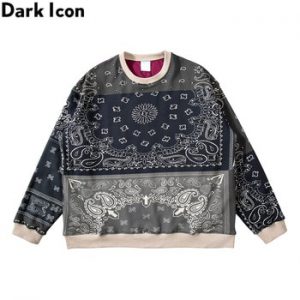 Dark Icon Bandana Cotton Padded Patchwork Sweatshirt Men Women Round Neck Pullover Men's Sweatshirts High Street Clothing