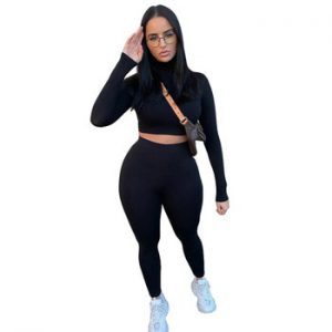 Kliou fashion tracksuit women turtleneck full sleeveless crop top+leggings matching set stretchy sporty fitness casual outfits