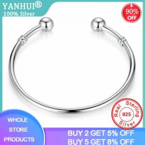 YANHUI 100% Original 925 Solid Silver Bangle Bracelet Fit European Charms Beads Bracelet Silver 925 Jewelry DIY Gift For Women