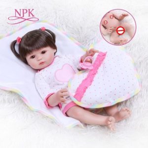 47CM bebe doll reborn toddler girl doll in white dress full body soft silicone realistic baby Bath toy waterproof