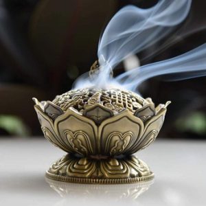 ERMAKOVA Chinese Alloy Buddha Incense Burner Lotus Flower Incense Holder Censer for Buddhist Home Office Decoration Gift