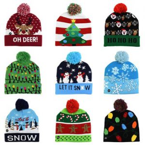 LED Christmas Hat Sweater Knitted Beanie Christmas Light Up Knitted Hat Christmas Gift for Kids Xmas 2021 New Year Decorations