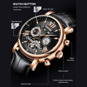 KINYUED Automatic Mechanical Watch Fashion Leather Waterproof Men's Watches Perpetual Calendar Reloj Hombre Gift Box Packaging