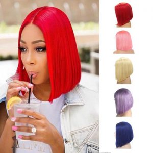 Colored Bob Wigs Blonde Human Hair Full Machine Made Short Bob Wigs Glueless Cheap Straight Non Lace Front Wig For Black Women