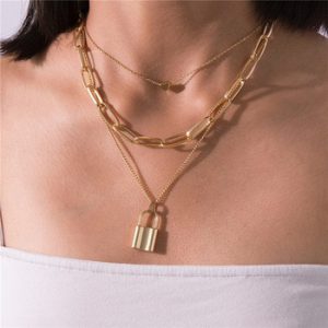 Ingemark Multi Layer Lover Lock Pendant Choker Necklace Steampunk Padlock Heart Chain Necklace Collier Best Couple Jewelry Gift