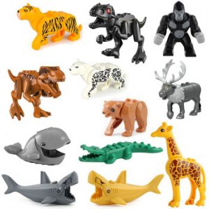 Building Bricks Animals Tiger leopard Elephant Wolf Shark Polar bear Whale Blocks Kids Toys Animal Lockings Figures Assemble