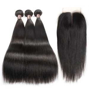 ALI ANNABELLE Straight Hair Bundles With Closure Brazilian Human Hair Bundles With Closure 4x4 Closure With Bundles Straight