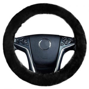 AUTOYOUTH Artificial plush Steering Wheel Cover Classic Black Car Wheel Protector Soft Comfortable 38cm/15inch Pure hand-made