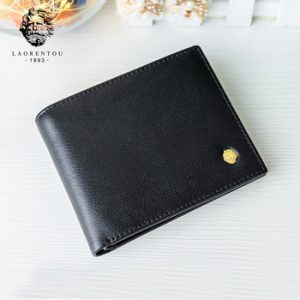 LAORENTOU Card Holders Wallets for Men Genuine Leather Men's Short Wallet with Zipper Pocket Standard Wallet Credit Cards Slot