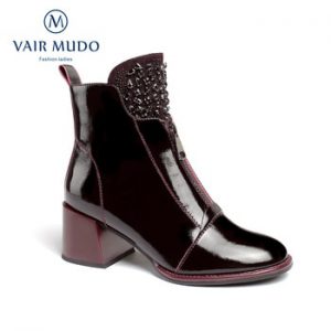 VAIR MUDO Autumn Winter Women Ankle Boot Thick Heel Patent Leather Black Temperament Shoes  Ladies High Quality Boots  DX125