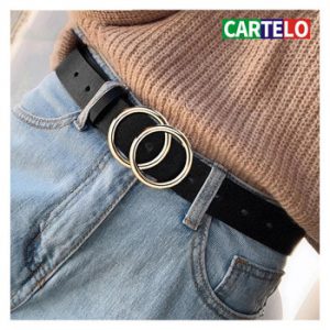 CARTELO Designer's famous brand leatherhigh quality belt fashion alloy double ring circle buckle girl jeans dress wild belts