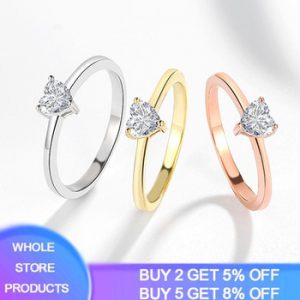 YANHUI 925 Solid Silver Rings For Women Minimalist Sweet Heart Shape Zircon 3 Color Thin Finger Ring Party Gift Fashion Jewelry