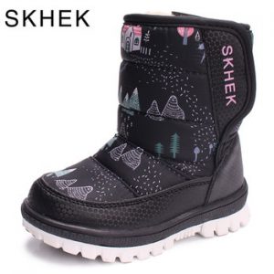 SKHEK Girls Boy Boots Waterproof Toddler Kids Boots Warm Plush Mid-Calf Boys Snow Boots Children Winter Shoes