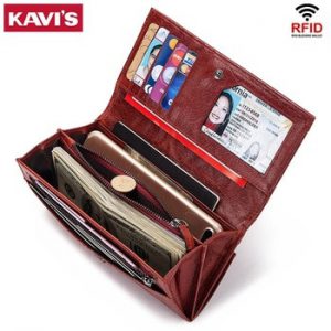 KAVIS 100% Genuine Leather Women Wallet Long Female Coin PurseHandbag Clutches Money Bag Laydies Cell Phone Handy Bags Walet