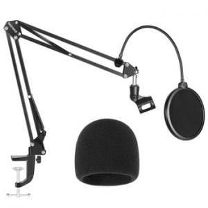 Neewer NW-35 Microphone Stand with Microphone Windscreen Foam/Dual-layered Mic Pop Filter-Suspension Boom Scissor Arm Stand Kit