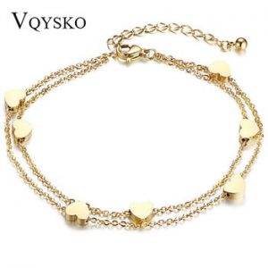 Fashion Heart Double layer Bracelet&Anklet For Women Adjustable Temperament Stainless Steel Chain Bracelets Jewelry Wholesale