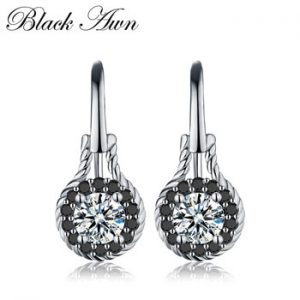 Trendy 2.6g 925 Sterling Silver Earring Black Spinel Anniversary Flower Drop Earrings for Women Fine Jewelry T092