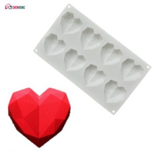 SHENHONG Silicone Diamond Heart love Cake Mold Mini 8 Holes Pan Dessert Baking Mould For Chocolate Sponge Mousse Decorating Tool