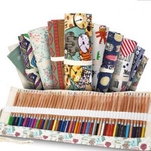 Pencil Case 36 Holes School Supplies Art Pen Bag Pouch Canvas Pen Wrap Roll Makeup Cosmetic Brush Pen Storage Stationery Student