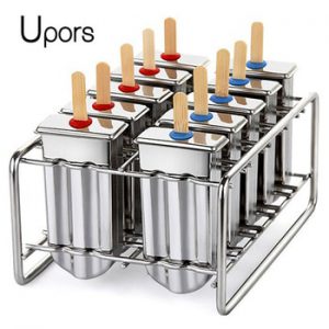 UPORS Stainless Steel Popsicle Mold Rack Ice Lolly Mold Frozen Lolly Popsicle Maker Homemade Ice Cream Mold with Popsicle Holder