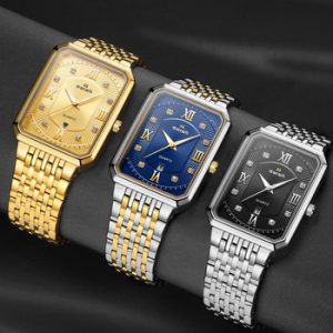 Men's Luxury Stainless Steel Gold Watch Top Brand Relogio Masculino Geneva Rectangle Quartz Watch Man Business Watches Mens 2020