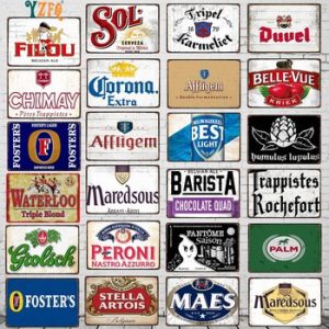 【YZFQ 】Belgian Beer Decorative Signs  Metal  Tin Plate  Wall Retro Bar Cafe Shop Home Art kitchen  Decor 30X20CM DU-8643A