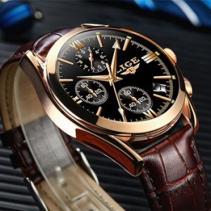 LIGE Fashion Men Watches Top Brand Luxury Military Quartz Watch Leather Waterproof Sport Chronograph Watch Men Relogio Masculino