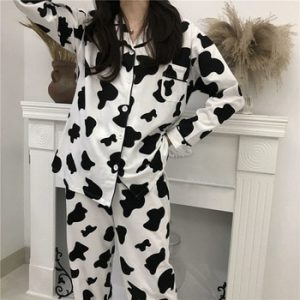 Cow Print Pajamas for Women Cute Home Suit Sleepwear Set Winter Pyjamas Women Homewear Pijama Mujer Home Clothes for Women