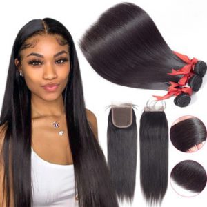 Straight Bundles With Closure BEAUDIVA Brazilian Hair Bundles With Closure Human Hair Weave Bundles With Closure Hair Extension