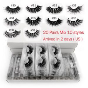 Wholesale 20 pairs 3d mink lashes bulk mix eyelash styles natural false eyelashes extension makeup soft dramatic mink eyelashes