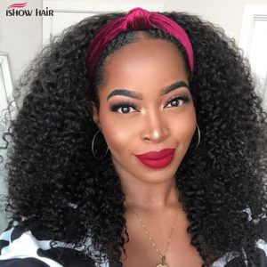 Ishow Headband Wig Human Hair Curly Human Hair Headband Wig For Black Women Brazilian Full Machine Made Brazilian Hair Wigs