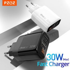 PZOZ USB Charger 30W Fast Charging 18W Quick Charge 3.0 LED Display EU Wall Adapter For iphone 11 Samsung A50 xiaomi redmi note8