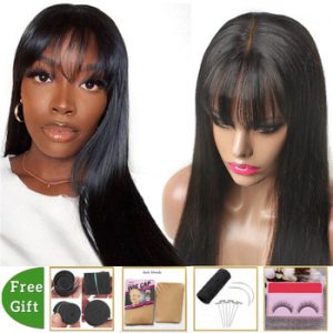 Wholesales brazilian straight human hair wigs fake scalp lace wig With Bangs cheap human hair wigs for black women Non-Remy