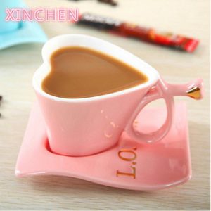 XinChen New Direct Sales Creative Heart-Shaped Ceramic Cup European Coffee Heart-Shaped Tea Cup Couple Cup Mug Coffee Cup