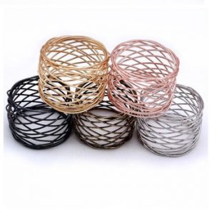 TAI Top 6Pcs/Set Wide Round Gold Napkin Rings Metal Cross Hollow Sliver Napkin Holder for Wedding Party Table Decoration