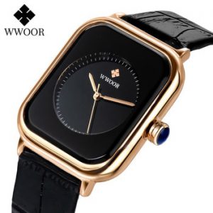 WWOOR 2020 Women Watches Top Brand Luxury Women Quartz Wristwatch Fashion Elegant Black Leather Watch For Women relogio feminino