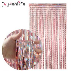 2m Rose Gold Backdrop Curtains Metallic Foil Tinsel Fringe Curtain Wedding Birthday Party Photography Background Decorations