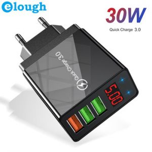 Elough Quick charge 3.0 USB Charger for iPhone 11 7 Xiaomi Samsung Huawei 5V 3A Digital Display Fast Charging Wall Phone Charger