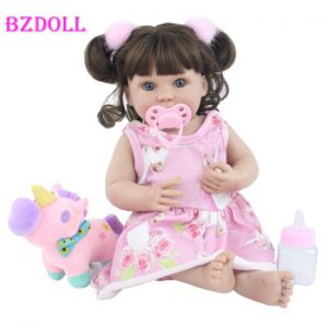 40cm Full Body Soft Silicone Reborn Baby Doll Toy For Girl Handmade Vinyl Mini Unicorn Dress Newborn Babies Doll Child Bathe Toy