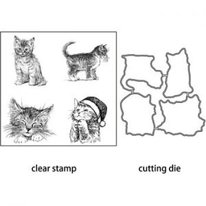 AZSG Line Style Cute Cat Cutting Dies Clear Stamps For DIY Scrapbooking Decorative Card making Craft Decoration Supplies 13*13cm