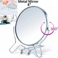 4" Round Makeup Cosmetic Mirror 360 Degree Rotation Two Side Mirror Magnifier Stainless Steel Frame