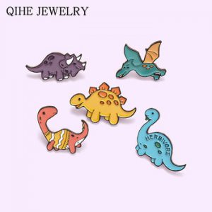 Cartoon Dinosaur Enamel Pins Stegosaurus Pterosauria Brooches for Kids Friends Jurassic Animal Badges Bag Lapel Pin Jewelry Gift