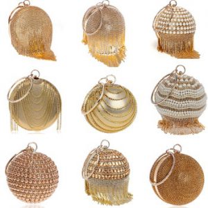 SEKUSA Circular Ball Diamond Tassel Women Party Dinner Clutches Evening Wedding Bag Bridal Shoulder Handbag Wristlets Clutch